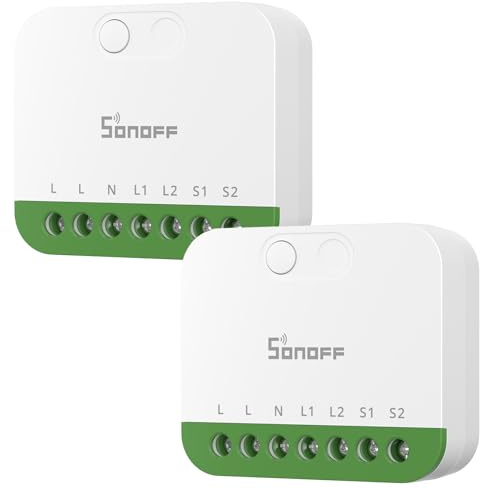 SONOFF MINI DUO, Matter Over WiFi, 2-Chanel WiFi Smart Switch, 16A Total Load, Remote & Automated Control, Neutral Required, Alexa/Google Assistant Compatible, 2 Pack