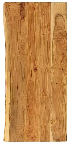 Runheo Piano lavabo da bagno in legno di acacia massiccio, 140 x 52 x 2,5 cm, con bordo naturale, lucidato, verniciato e laccato, resistente all'umidità, robusto, per bagno e cucina