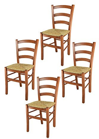 t m c s Tommychairs - Set 4 sedie modello Venice per cucina bar e sala da pranzo, robusta struttura in legno di faggio color ciliegio e seduta in paglia