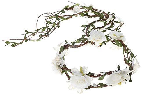 AWAYTR Boho Braut Blume Girlande Stirnband - Frauen Mädchen Einstellbare Baum Rattan Blatt Floral Haar Kranz Hochzeit Fotografie Dekoration, Weißer Spitze, Einheitsgröße