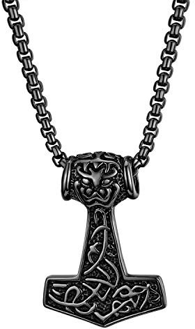 OIDEA Collana Catena con Pendente Ciondolo Martello di Thor in Acciaio Inox Uomo Nero