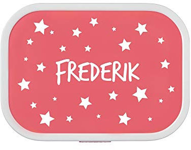 4youDesign Pinke Brotdose -STERNE- mit Namen für Kinder, 6 Farben, 3 Motive, inkl. Lunchbox-Einsatz und Gabel – Geschenk zur Einschulung, Weihnachten Sterne Pink