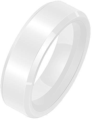 HIJONES Herren Damen Einfach Abschrägung Hochglanzpoliert Hochzeit Keramik Ring Weiß Größe 54