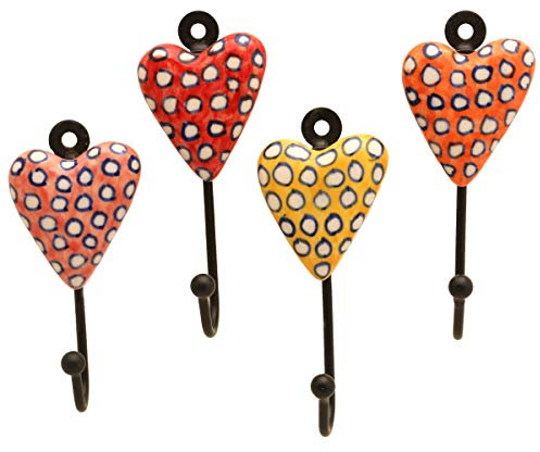 Gall&Zick Wandhaken Haken bunt Set Motiv Keramik Handtuchhaken handbemalt (Herz gepunktet Set/4)