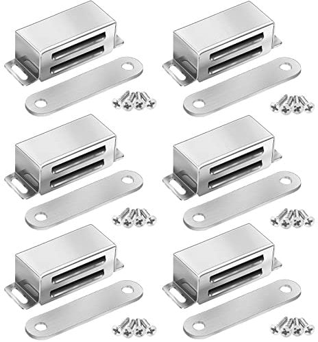 Onarway Magnetic Door Catch 6KG Pull Strong Magnet Cabinet Latches Magnetic Hardware Stainless Steel Chrome Door Closer for Bathroom Kitchen Sliding Door Window Cupboard (15lbs Strength 6 Pack)