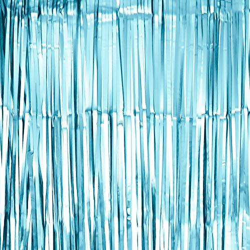 Oblique Unique® Lametta Vorhang 100x200 cm für Weihnachten Silvester Geburtstag Party Feier Fasching Karneval Dekoration Blau Gold Bronze Grün Silber - wählbar (Hellblau (matt))