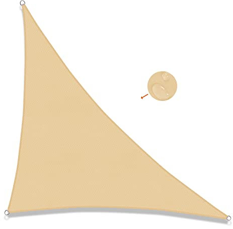 SUNNY GUARD Toldo Vela de Sombra Impermeable 3x3x4.25m Triangular a Prueba de Viento protección UV para Patio,Jardín, Exteriores, Terraza, Color Arena