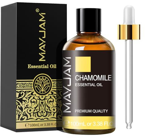 MAYJAM Chamomile Essential Oil 100ML - Premium Diffuser Oil | with Glass Dropper, Long Lasting Aroma, for Diffuser, Aromatherapy, Massage, Candle and Soap Making, Bedroom, Office