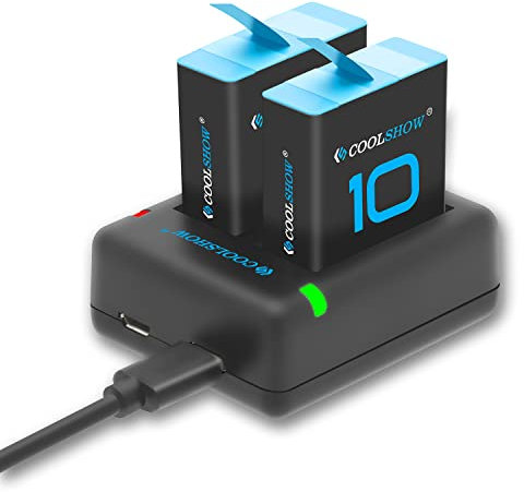 COOLSHOW Hero 10/11/12/9 Batería 1800mAh (2 Piezas) Repuesto y Set Cargador Dual Hero 10 Compatible con Hero 12 Black,Hero 10 Black,HERO11 Black,Hero 9 Black