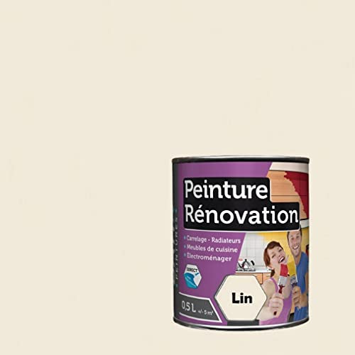 Peinture rénovation surface difficile, Direct sans sous-couche, carrelage, meubles de cuisine, radiateurs, électroménager, de MadeInNature (0.5 litre pour 3 m² en 2 couches, Lin) fabriqué par Reca