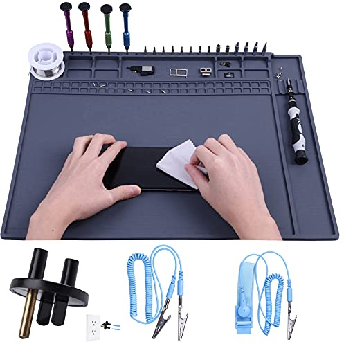 Premium Heat Resistant Anti Static Mat for Computer, Laptop, Cellphone Electronics Repair, HPFIX ESD Safe Soldering Mat for for BGA and Gun Soldering Iron, Workbench (17.7 x 13.6)