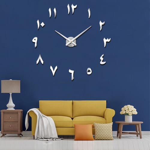 Coraltree Wanduhr Mit 3D Visuelle Aufkleber DIY Wanduhren arabische Ziffern 3D Spiegel Aufkleber Home Office Dekorationen (Silver)