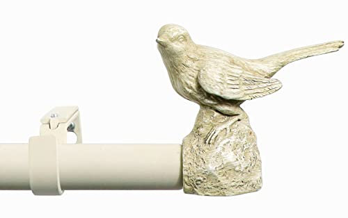 MERIVILLE Farmhouse Gardinenstange für Fenster, 2,5 cm Durchmesser, Vogel-Endstücke, 71,1 cm - 121,9 cm, Landhaus-Weiß