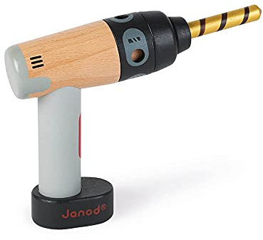 Janod - Trapano in Legno Brico'Kids - con 2 Utensili Magnetici, Avvitatore e Trapano - Sistema Meccanico di Selezione Tipo di Utilizzo - Giocattolo Imitativo Fai da Te in Legno, da 3 a 8 Anni, J06474