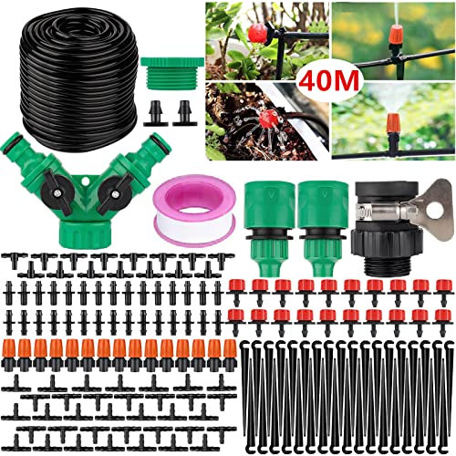 SaiXuan Sistema de riego Jardín,158 pcs Sistema de Riego por Goteo,por Goteo con Ajustable Boquilla Aspersor,Macizo de Flores,Plantas de Patio,riego,Agricultura