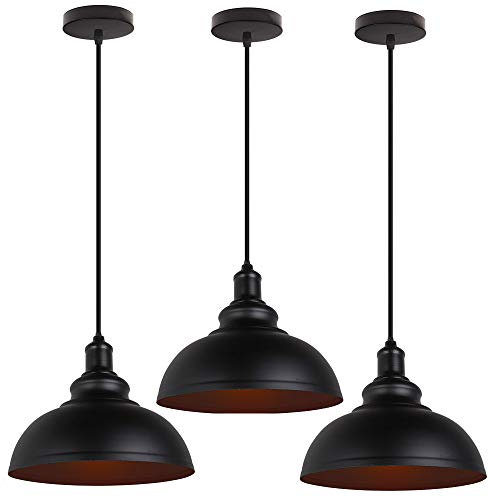 PETITES ECREVISSES Pendelleuchte Industrielampe Vintage Lampenschirm E27 Ø29cm Hängeleuchte LED aus Metall Hängelampe Schwarz für Wohnzimmer Esszimmer Restaurant Keller Untergeschoss Usw (3 packs)