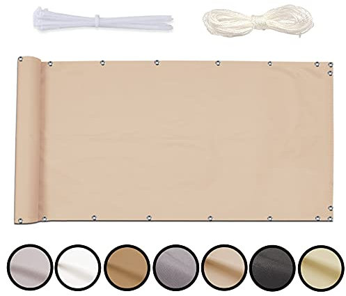 MEEYI Sichtschutz Balkon Sichtschutz 120x350cm Seitenmarkise Schattentuch Camping Stoff Picknickmatte Balcony Cover Sichtschutz Garten Balcony Privacy Screen Sichtschutz FüR Terrasse Sandfarbe