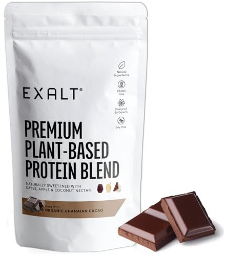 EXALT Natural Vegan Protein Powder - 100% Plant-Based – Gluten Free - No Artificial Flavours or Additives | Ghanaian Cacao | 500G