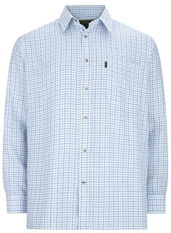Walker and Hawkes - Chemise pour Homme - Coton/Carreaux/Manches Longues/Campagne - Entretien Facile - Bleu - 3XL (48'')
