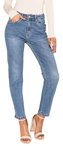 Nina Carter P189 Jean taille haute pour femme Coupe droite Aspect usé, Bleu clair (P189-5), M