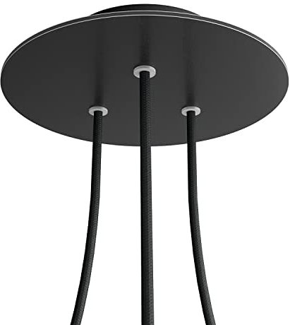 creative cables - Rundes 3-Loch und 4 Seitenlöchern Lampenbaldachin, Rose-One-Abdeckung, 200 mm Durchmesser - Mattschwarz, Schwarz