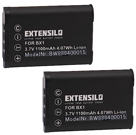 EXTENSILO 2X Batterie Compatible avec Sony HDR-CX405, HDR-CX440, HDR-GWP88, HDR-GWP88V, HDR-GW66, HDR-GW66VE Appareil Photo (1100mAh, 3,7V, Li-ION)