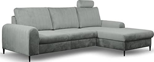 WFL GROUP Ecksofa Schlafsofa mit Bettkasten - Sofa Couch Ecksofa mit Schlaffunktion Bettfunktion L-Form mit Ottomane - Rechts - Grau