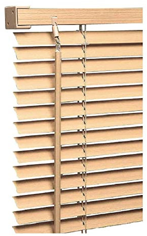 PVC wood grain Effect Venetian Blinds - Natural Colour - 165cm x 150cm - Window Curtains - Child Safe Pull Cords - Included All Fittings