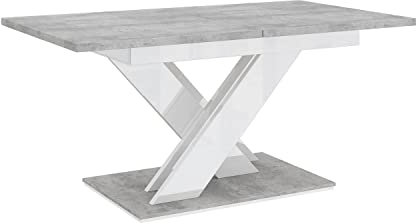 MEBLINI Esstisch Ausziehbar - Esszimmertisch Modern - Küchentisch - Säulentisch - Ausziehtisch - Dining Table - Esszimmertische - 140-180x80x75cm - Bronx - Betonoptik/Weiß Hochglanz