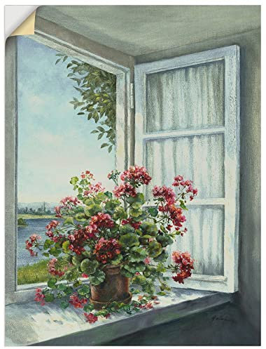 ARTland Wanddeko Wandtattoo selbstklebende Vinylfolie 90x120 cm Fensterblick Fenster Blumen Botanik Geranie Malerei Landhaus Kunst T4DR