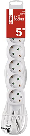 EMOS - 6-Fach Steckdosenleiste 5m - 6 Schuko-Steckdosen 45° gedreht - 250 V, 16 A, 3680 W - hochwertige PVC-Isolierung - H05VV-F3G 1,5 mm2 - erhöhter Berührungsschutz - IP20 für Innen - weiß