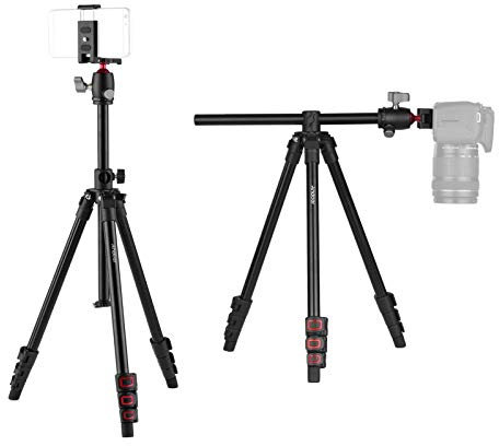 Andoer Q160H Portable Camera Tripod Horizontal Mounted Professional Travel Tripod with 360° Panoramic Ball Head Universal for DSLR ILDC Cameras DVS Smartphones Max Charge 5kg