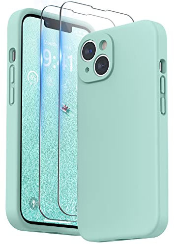 SURPHY Compatible with iPhone 14 Plus Case with Screen Protector, Liquid Silicone Individual Protection for Each Lens Shockproof Thickened Rubber for iPhone 14 Plus 6.7 inch 2022 (Mint Green)