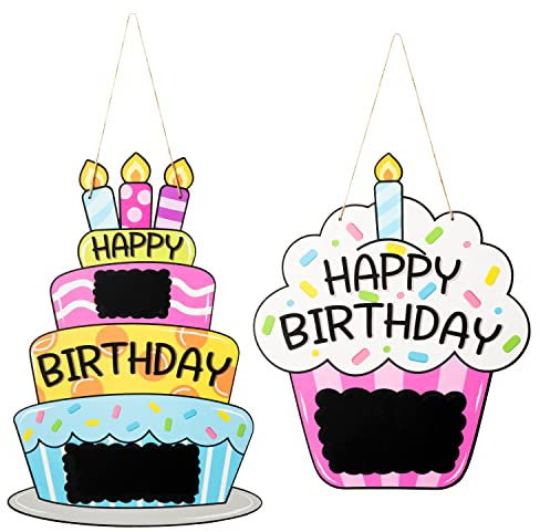L1rabe 2 Stück Kindergeburtstag Holzschild zum Aufhängen Geburtstagstorte Holzschilder Schreiben Happy Birthday DIY Holz Türhänger Schild Partyzubehör Türschild Hängende für Jungen Mädchen