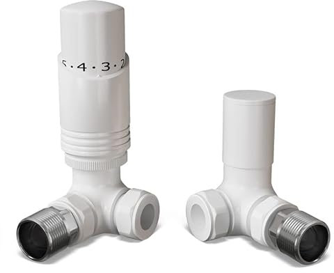 UK Radiators White Thermostatic Radiator Valve 15mm Corner Lockshield Valve in White Color and Gloss Finish - Classy and Modern Design 1/2 x 15mm Corner Radiator Valve