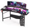 JoliJour Scrivania da Gaming con LED, 180 x 60 cm Scrivania gaming ergonomico LED con supporto per bevande e gancio per cuffie, Forma di Ala, Led Grande Gaming Desk Nera - 2 Scanalature Stanno