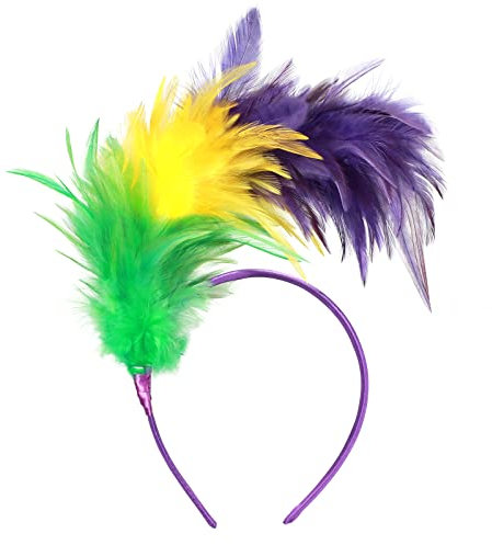 MWOOT Bandeau à Plumes, Chapeaux Fascinateur Années 1920,Coiffe Plumes Violet Jaune Vert, Accessoires Cheveux pour Cocktail Mariage Goûter
