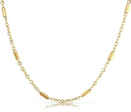 Made by Nami Minimalistische Halsketten Damen • Dezente Edelstahl Halskette mit starkem Karabiner-Verschluss • Choker-Kette Frauen & Mädchen • Filigrane Gliederkette • Geschenk für Sie (Pipes Gold)