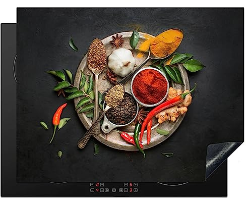 KitchenYeah© Induction Hob Cover Protector Mat Kitchen Universal Ceramic | 23.2x30.3 / 77x59 cm - Covers for Electric Cookers Vinyl Spices - Pepper - Spoons - Vegetable