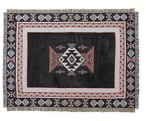 LumiSyne Baumwolle Gewebt Decke Überwurf Mit Quast Bohemian Ethno Stil Azteken Navajo Überwurfdecke Kuscheldecke Dekorative Decke Für Bett Couch Sessel Camping Wandteppich Tischdecke Teppich 160x130cm