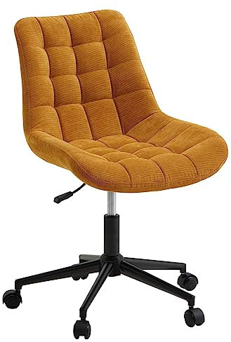 IDIMEX Drehstuhl VASILO höhenverstellbar, Gelb - Bürostuhl mit Metallgestell in schwarz, drehbarer Home Office Stuhl gepolstert Cordstoff