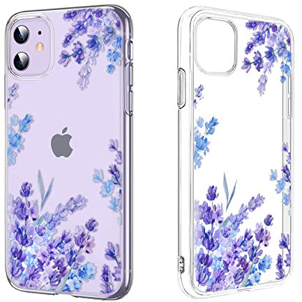DiyGody Floral Flower Case Compatible for iPhone 11 (6.1 Inch) for Women Girls,Clear Case with Purple Lavender Pattern Design Slim Soft Silicone TPU Bumper Shockproof Protective Cover for iPhone 11