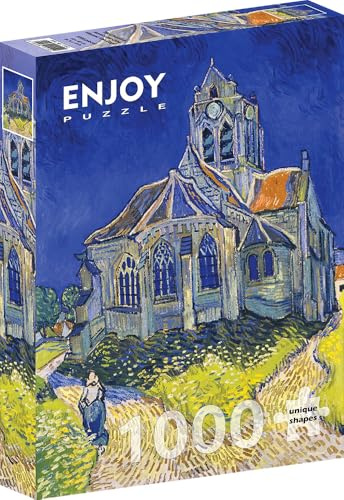 1000 Pieces Jigsaw Puzzle – Matte Finish, Soft Touch, Sturdy and Unique Pieces, Tight Fit, Vivid Colors, Missing Pieces Service – Auvers Church – Van Gogh Famous Impressionist Painting by ENJOY Puzzle