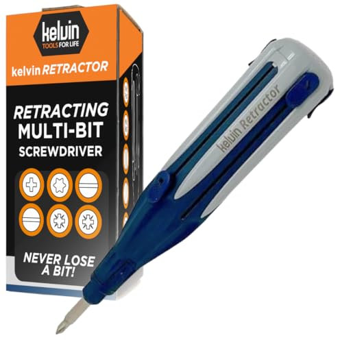 Kelvin Retractable Screwdriver - Birthday Gifts for Men, Dad Gifts, Gifts for Him, Adults Birthday Gifts, Tools for Men, Christmas Gifts for Men, DIY Tool with Mutiple Quick Change Screw Heads