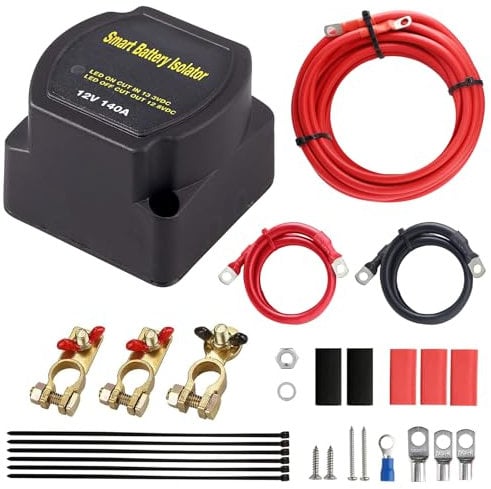 12V/140A BSR Trennrelais, batterie trennrelais 12V, Dual-Batterie-Isolator-Kit, Spannungsempfindliches Relais, 12V Split-Laderelais für Auto, Wohnwagen, Geländewagen, LKW, SUV, Wohnmobil, ATV, Boote