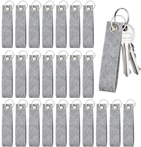 TYFYH 40 Stück Filz Schlüsselanhänger, Rohlinge zum Beplotten, Filz Schlüsselanhänger Rohlinge, Schlüsselring mit Filzanhänger, Schlüsselanhänger Ringe (Grau)