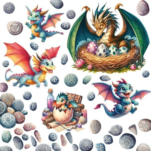 PRINT.GG Wandtattoo Kinderzimmer Mädchen und Junge - 50 Stücke - Wandtattoo Babyzimmer Ideal zum Üben von Kreativität - Wandsticker Babyzimmer Drachen