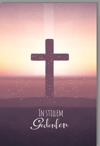 Skorpion Trauerkarte Beileid mit Kreuz & Sonnenuntergang - Christliches Andenken für einen friedvollen Abschied - mit Umschlag