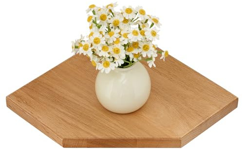 TREOAKWIS Eckregal Hängend, 25CM Eiche Eckregal Wandregal Massiv Holz, Kleines Schwebendes Regale Eckwandregal für Pflanzen Schlafzimmer Wohnzimmer Küche