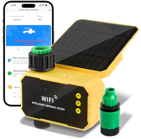 Zhwidnerso Wifi Water Timer, Solar Smart Water Timers for Irrigation, Garden Hose Timer with Rain Delay Manual Mode, Wireless Remote APP Control Irrigation System Compatible with Alexa for Garden Lawn